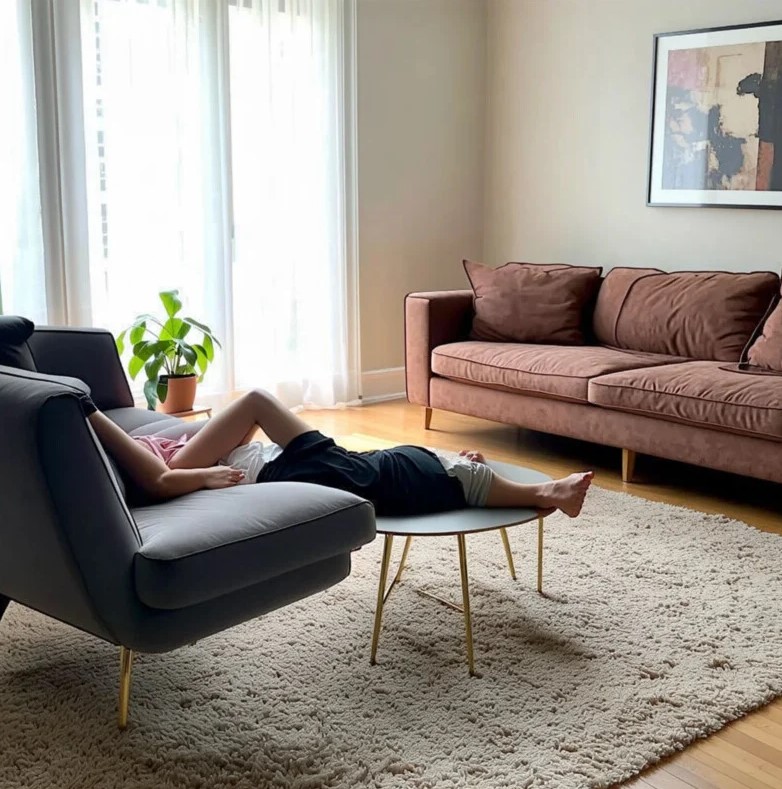 ‘Photograph of a person napping in a living room